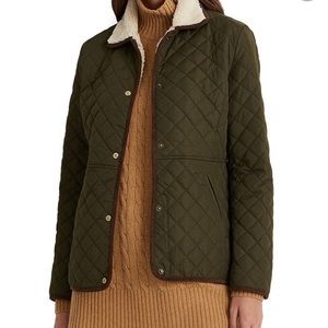Ralph Lauren Quilted Jacket With Corduroy Trim Berber. Olive green.